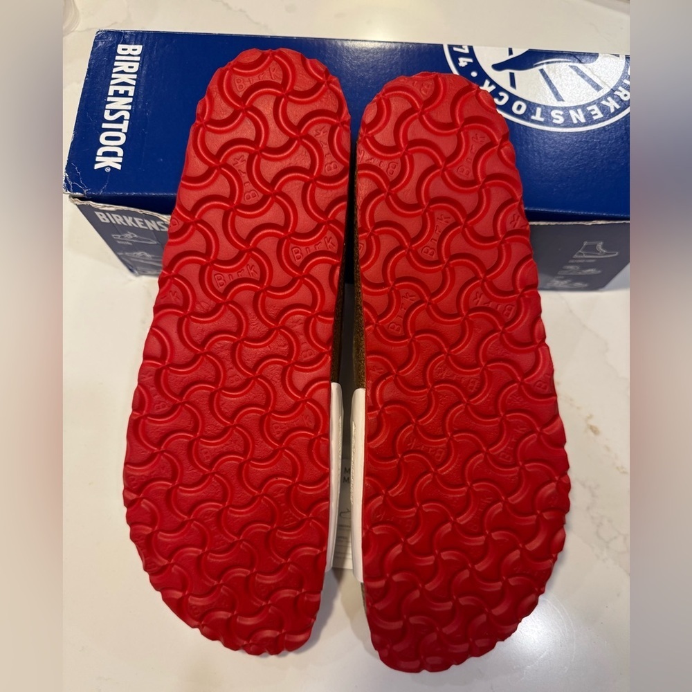 Birkenstock Madrid White Sandals with Red Soles and Silver Buckle NWT SZ 11 - Picture 2 of 10